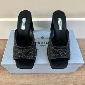 PRADA High-heeled black satin with crystals